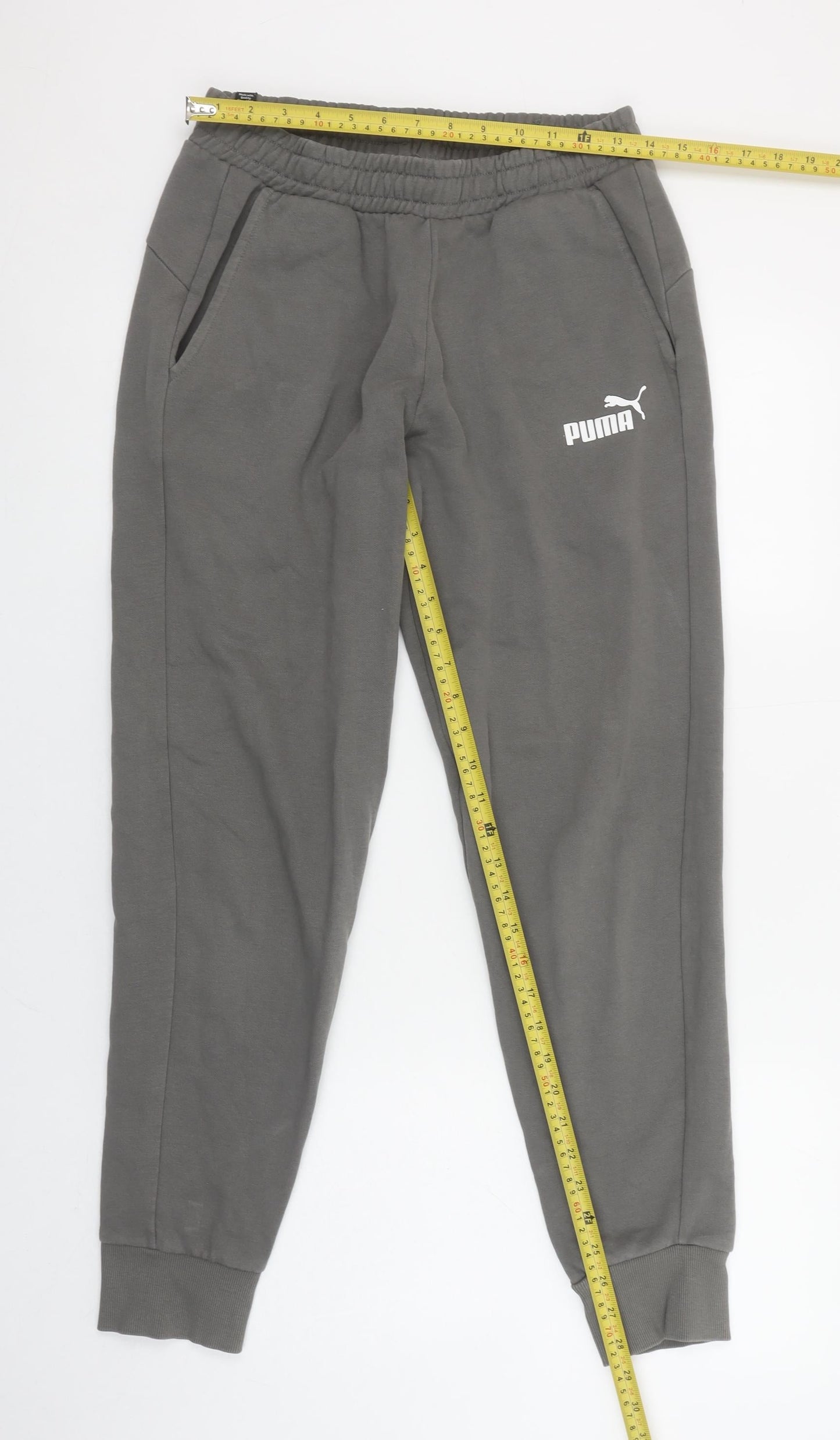 Puma Men's Grey Jogger Sweatpants S Regular Fit Elastic Waist