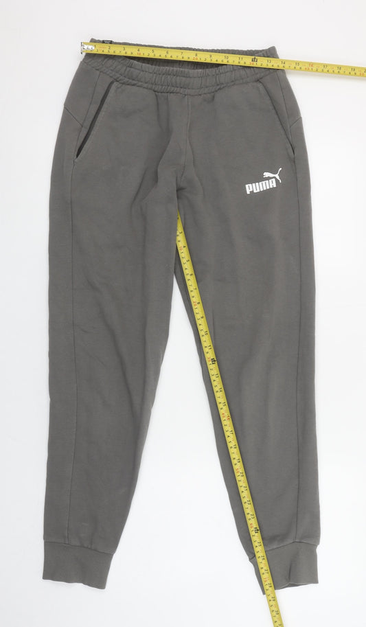 Puma Men's Grey Jogger Sweatpants S Regular Fit Elastic Waist