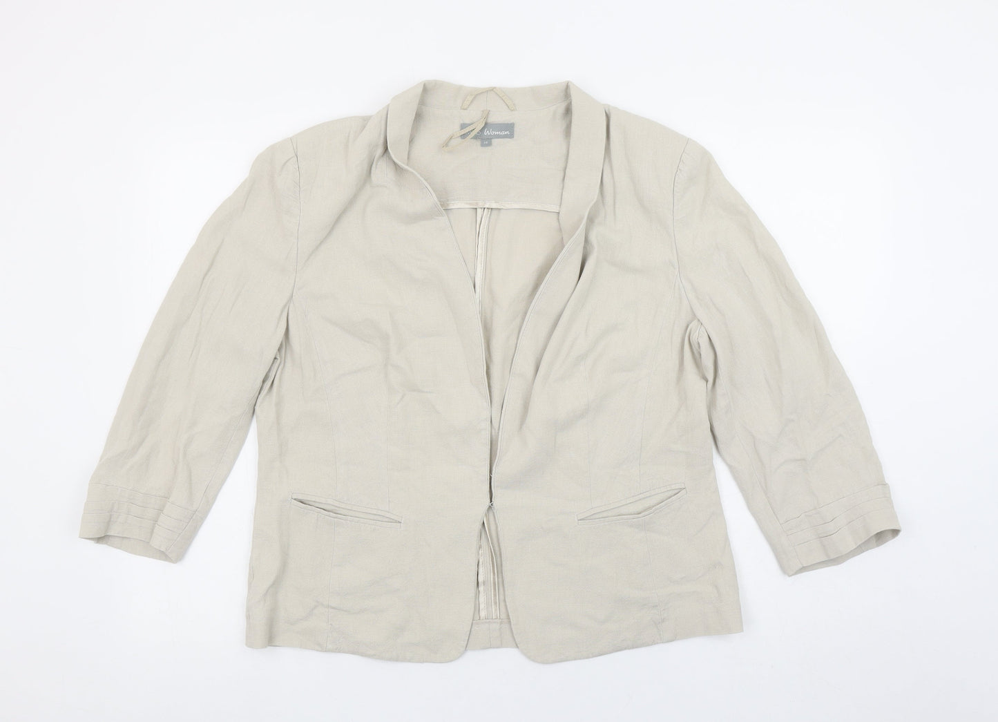 Marks and Spencer Womens Beige Linen Blend 3/4 Sleeve Blazer UK 14