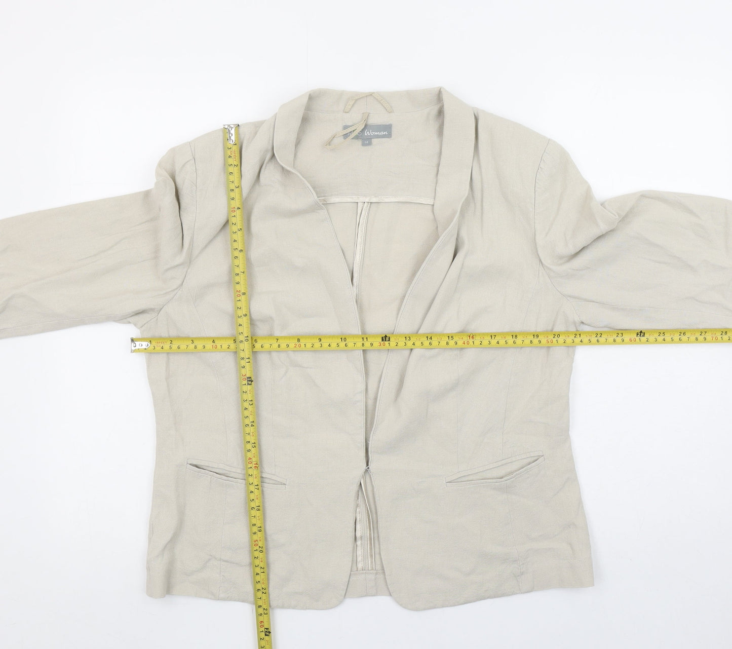 Marks and Spencer Womens Beige Linen Blend 3/4 Sleeve Blazer UK 14