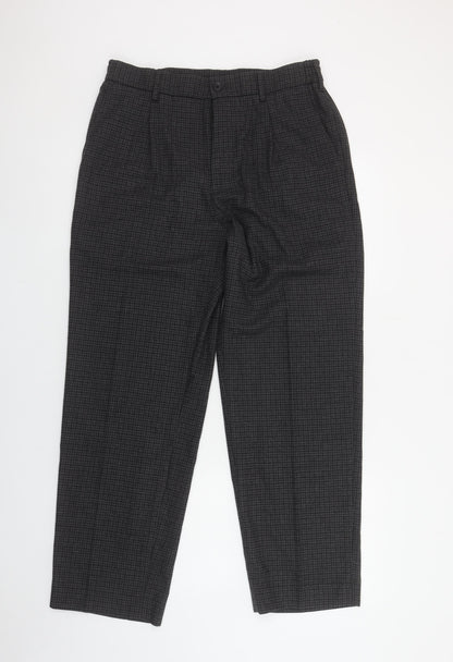 UNIQLO Men's Grey Checked Smart Trousers Size M Classic Fit