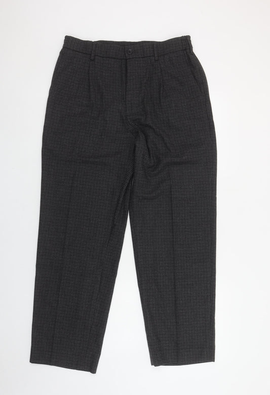 UNIQLO Men's Grey Checked Smart Trousers Size M Classic Fit