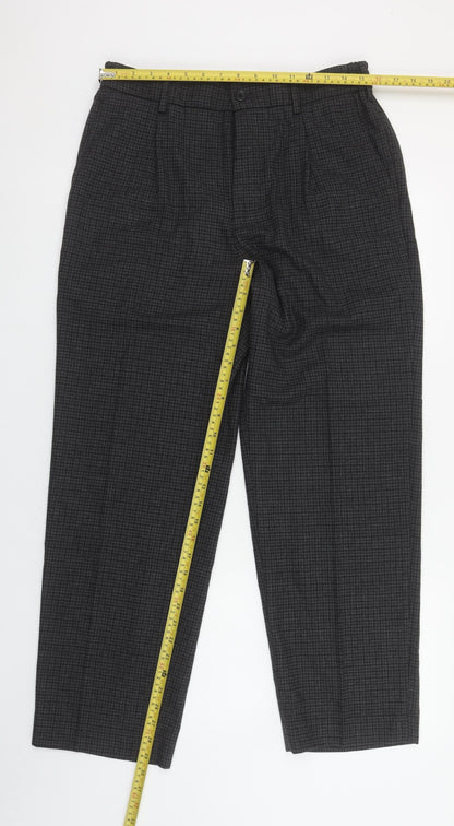 UNIQLO Men's Grey Checked Smart Trousers Size M Classic Fit