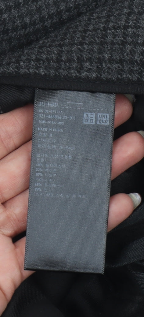 UNIQLO Men's Grey Checked Smart Trousers Size M Classic Fit