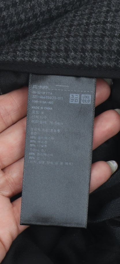 UNIQLO Men's Grey Checked Smart Trousers Size M Classic Fit