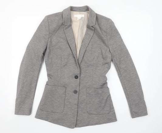 H&M Women's Grey Regular Fit Two-Button Blazer Jacket Size 8
