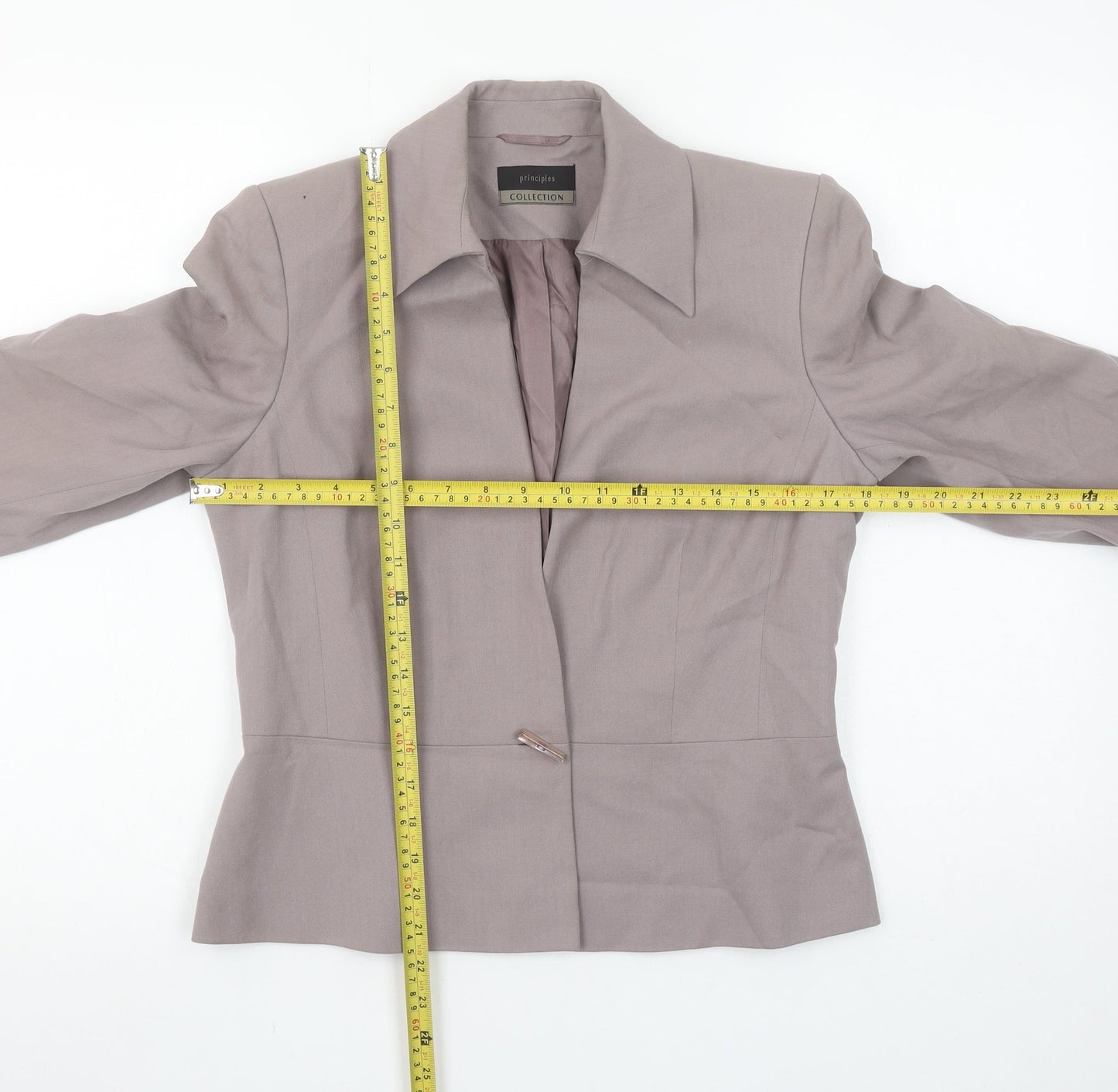 Principles Collection Womens Beige Single-Breasted Suit Jacket Size 12