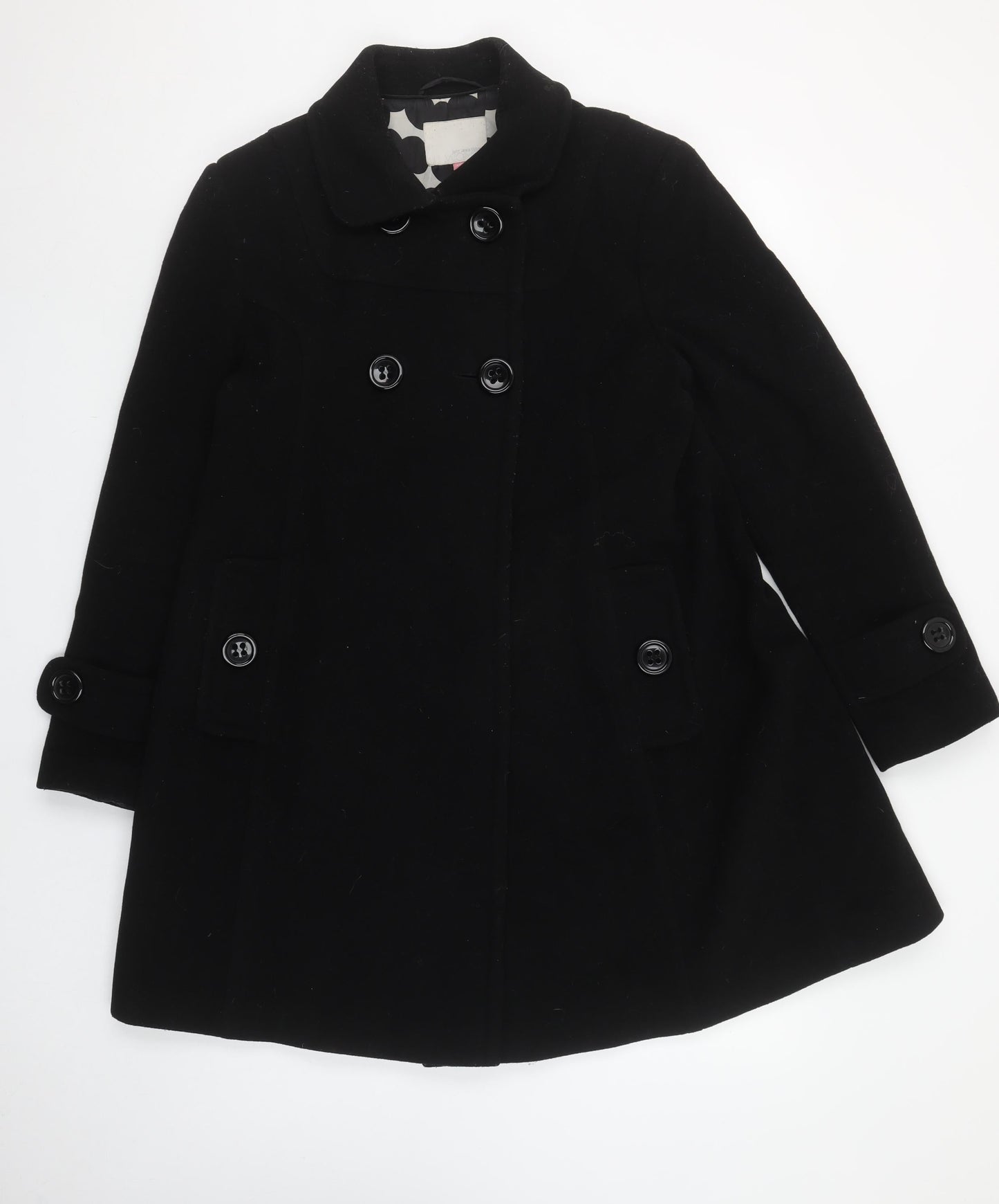 John Lewis Women Black Wool Cashmere Blend Pea Coat Size 12