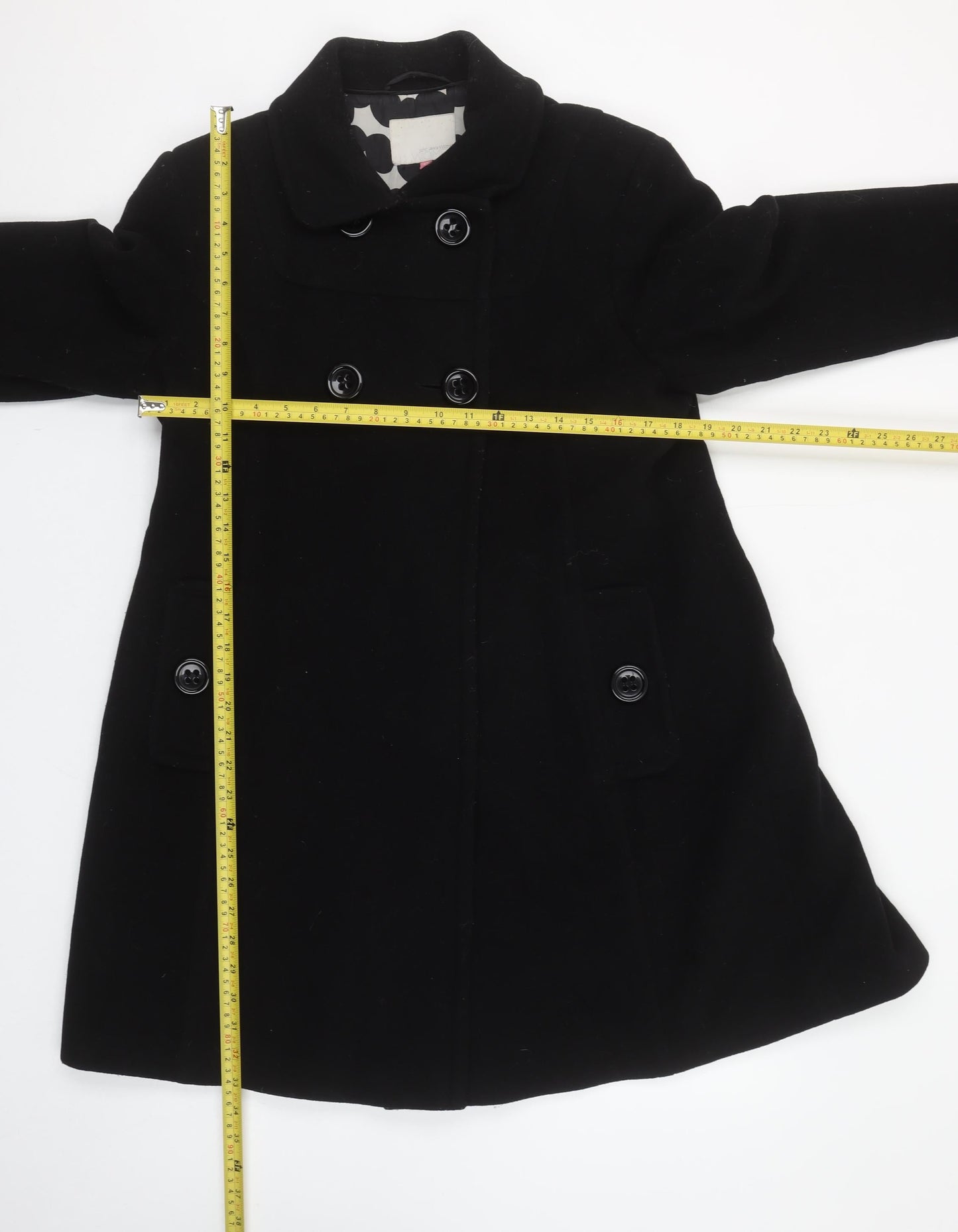 John Lewis Women Black Wool Cashmere Blend Pea Coat Size 12