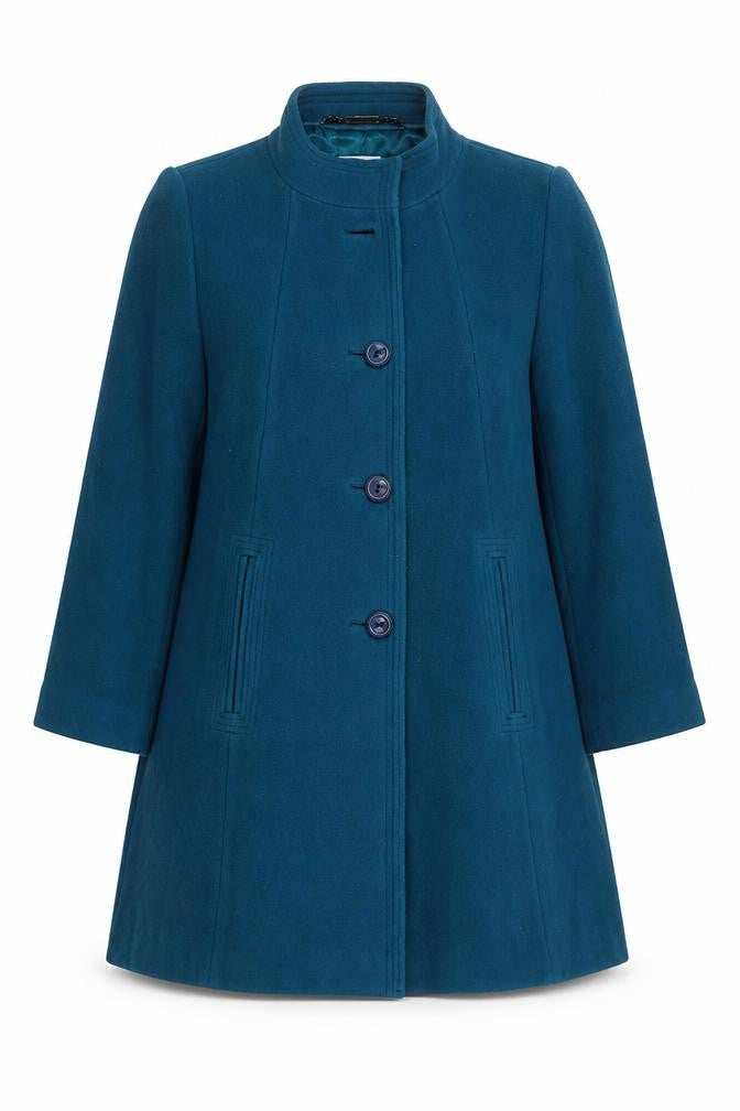 Eastex Women's Blue Wool Cashmere Blend Mid-Length Overcoat UK 14