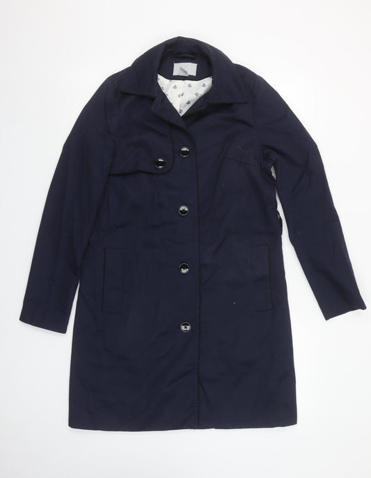 H&M Women's Blue Mid-Length Trench Coat Size 8 Classic Style