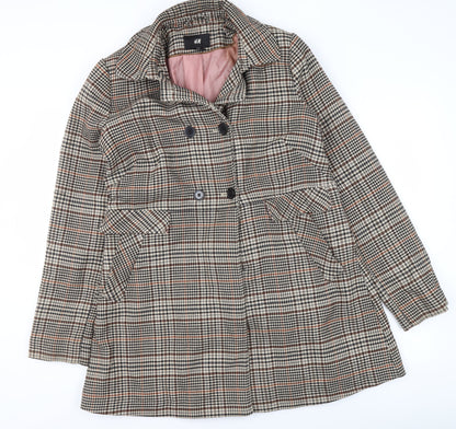H&M Womens Brown Checked Mid-Length Trench Coat Size 16