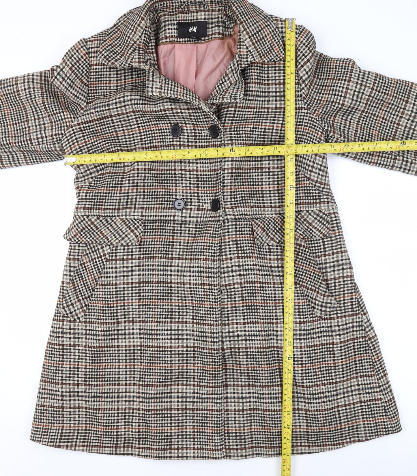 H&M Womens Brown Checked Mid-Length Trench Coat Size 16