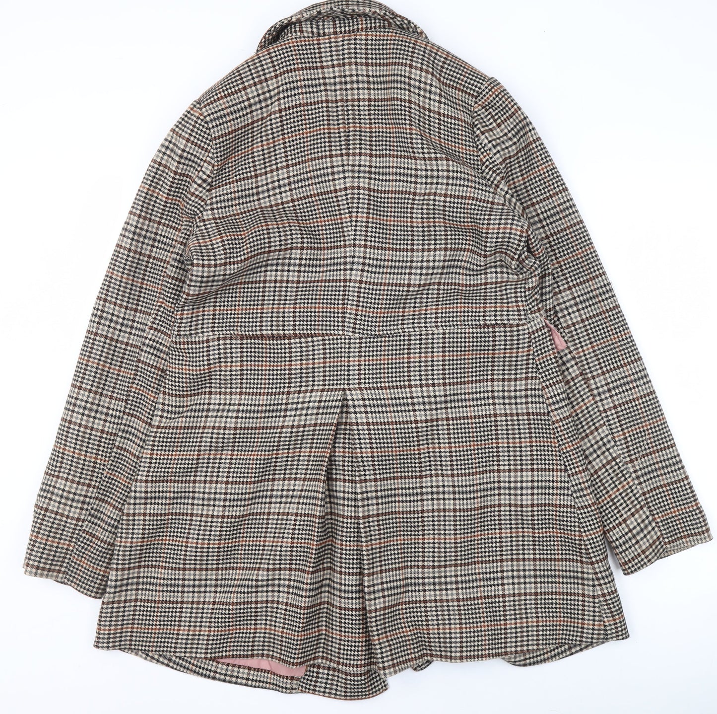 H&M Womens Brown Checked Mid-Length Trench Coat Size 16