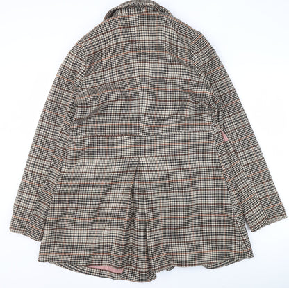 H&M Womens Brown Checked Mid-Length Trench Coat Size 16