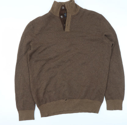 Polo Ralph Lauren Men's Brown Wool Herringbone Henley Jumper M
