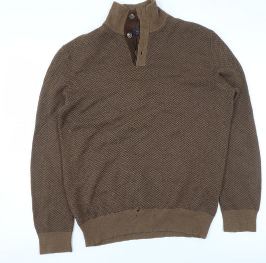 Polo Ralph Lauren Men's Brown Wool Herringbone Henley Jumper M