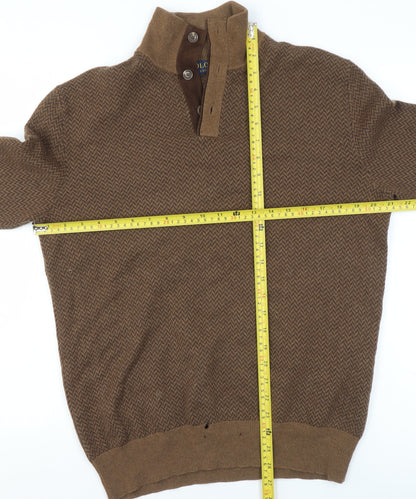 Polo Ralph Lauren Men's Brown Wool Herringbone Henley Jumper M