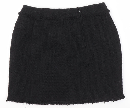 H&M Women Black Tweed Mini Skirt Size 10 Straight Pencil Style
