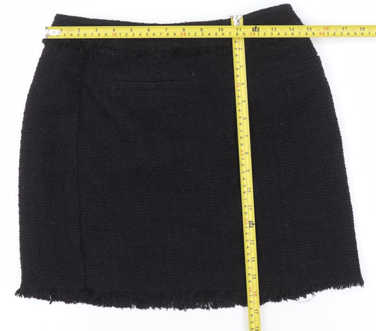 H&M Women Black Tweed Mini Skirt Size 10 Straight Pencil Style