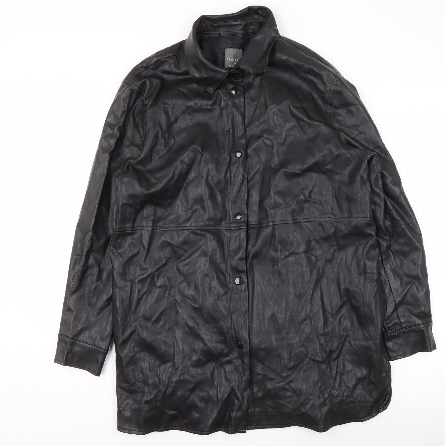 Primark Women’s Black Faux Leather Long Jacket Size L 14/16