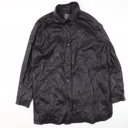 Primark Women’s Black Faux Leather Long Jacket Size L 14/16