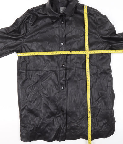 Primark Women’s Black Faux Leather Long Jacket Size L 14/16