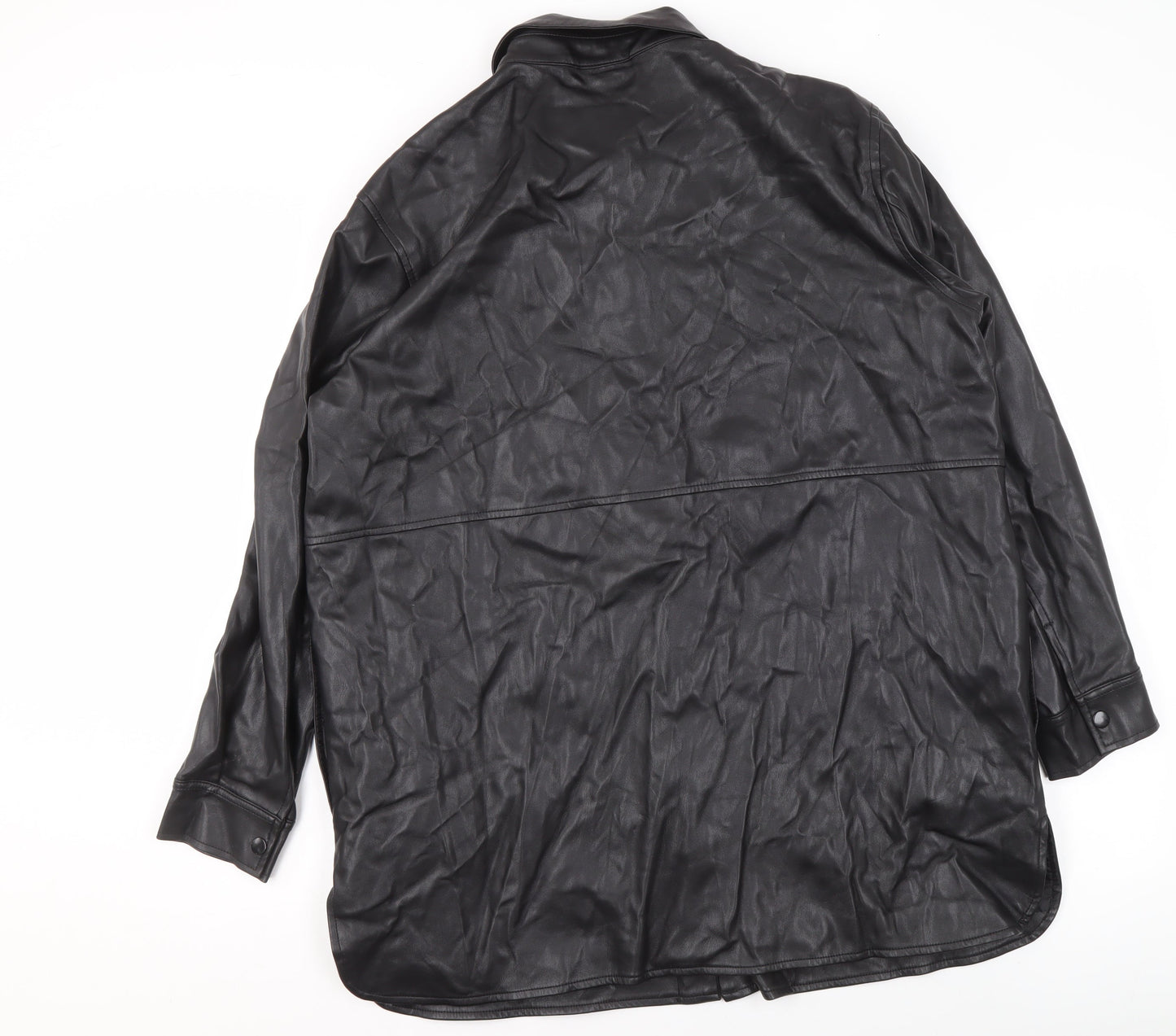 Primark Women’s Black Faux Leather Long Jacket Size L 14/16