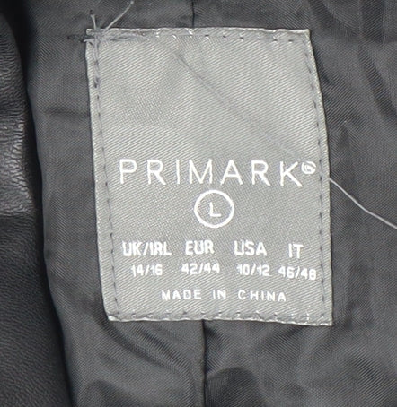 Primark Women’s Black Faux Leather Long Jacket Size L 14/16