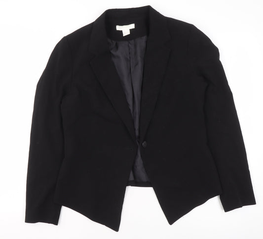 H&M Women’s Black Blazer Jacket Size 14 Tailored Single-Breasted Workwear