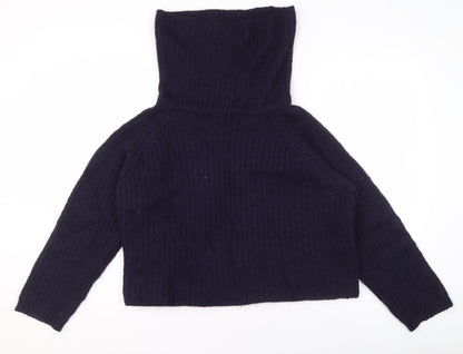 Zara Knit Women’s Navy Blue Roll Neck Wool Jumper Size L