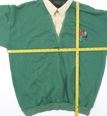 Hemingway Men’s Green Cotton Blend Golf Embroidered Collared Sweatshirt L