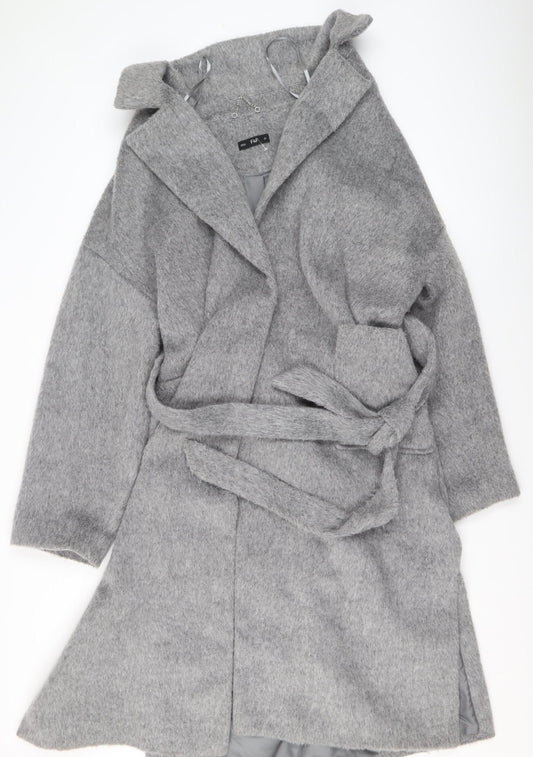 F&F Women's Grey Wool Blend Belted Long Overcoat Size L