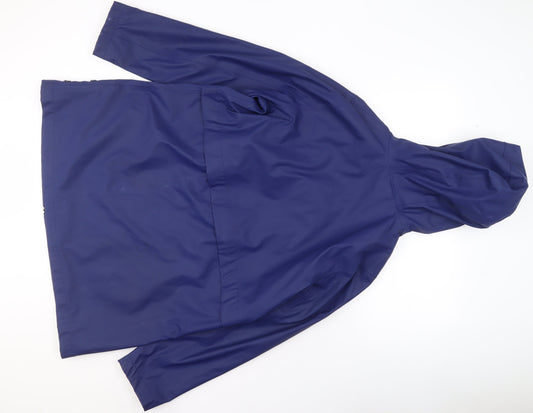 Tu Women Blue Hooded Waterproof Mid-Length Rain Coat Jacket Size 16