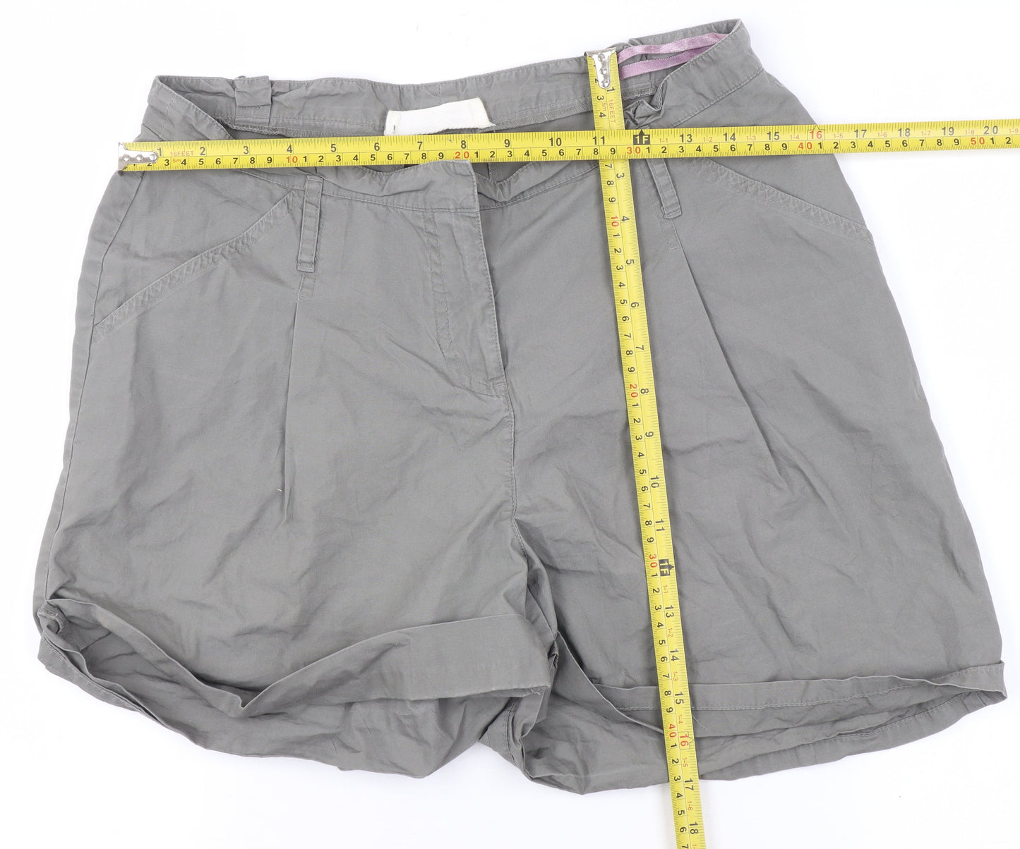 Oasis Women's Grey Chino Shorts Size 10 Cotton Zip Casual