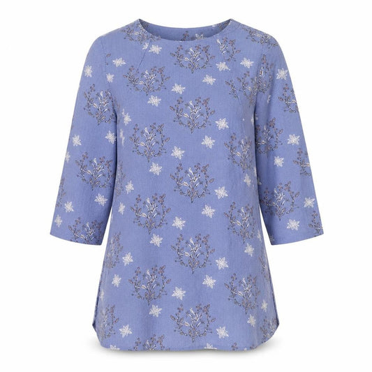 White Stuff Women Blue Floral Tunic Top UK 10 Cotton 3/4 Sleeve