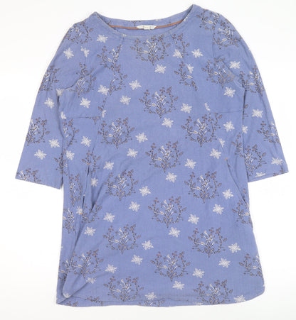 White Stuff Women Blue Floral Tunic Top UK 10 Cotton 3/4 Sleeve