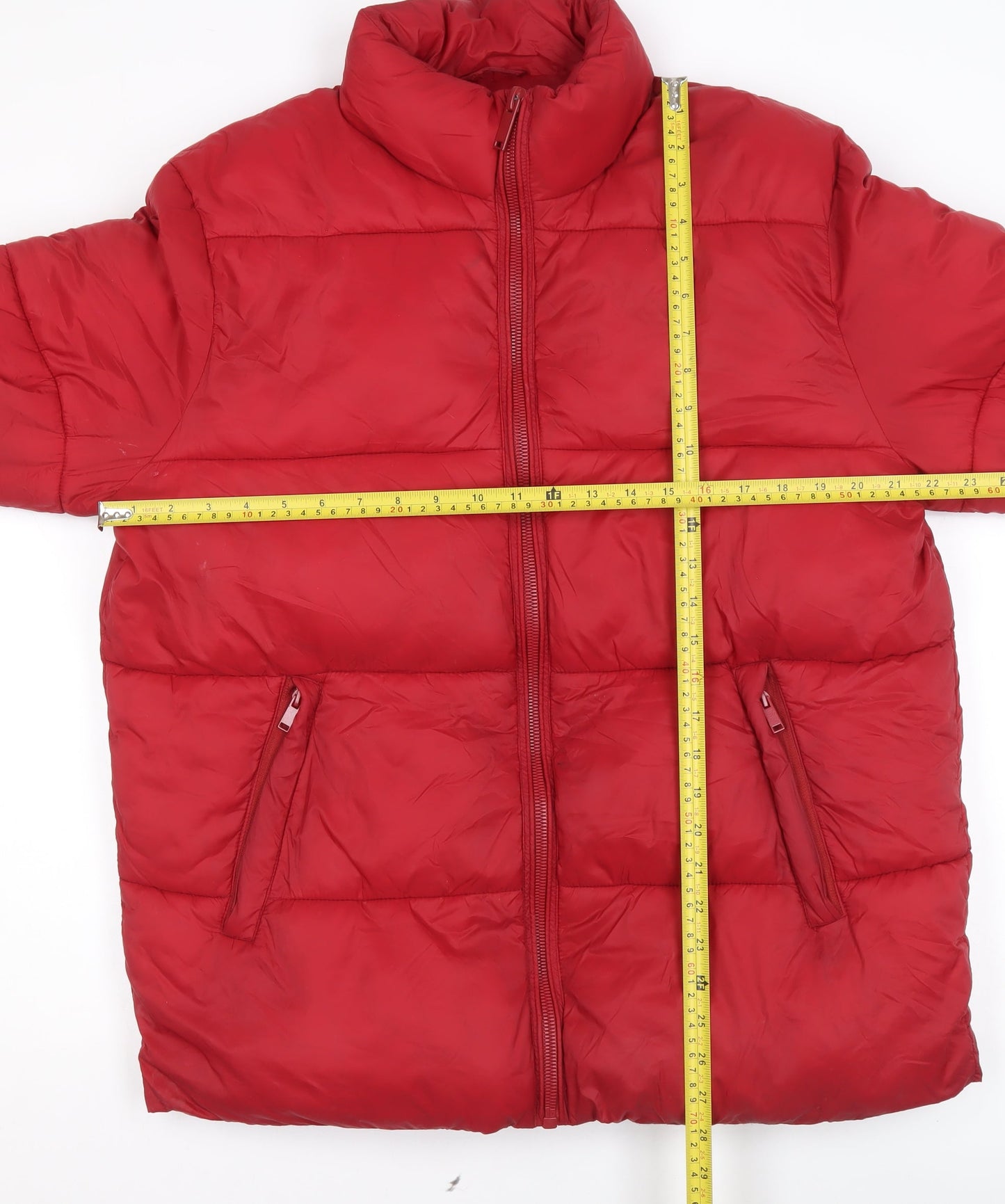 Womens UK Size L skøvde Red Puffer Jacket