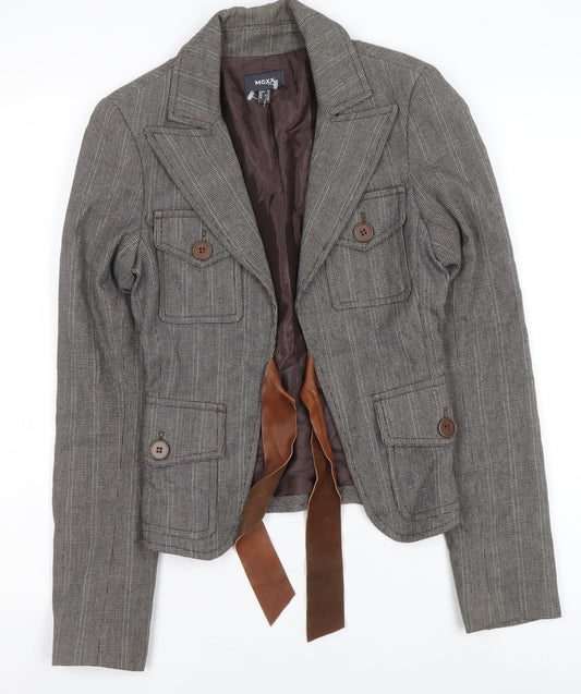 Mexx Women's Grey Checked Tailored Blazer Size 6 Wool Blend Jacket