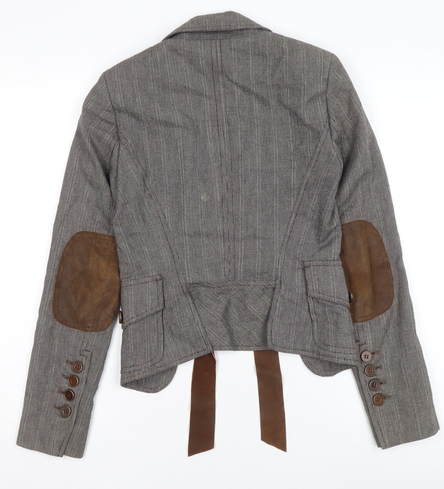 Mexx Women's Grey Checked Tailored Blazer Size 6 Wool Blend Jacket