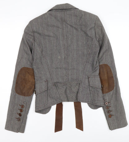 Mexx Women's Grey Checked Tailored Blazer Size 6 Wool Blend Jacket