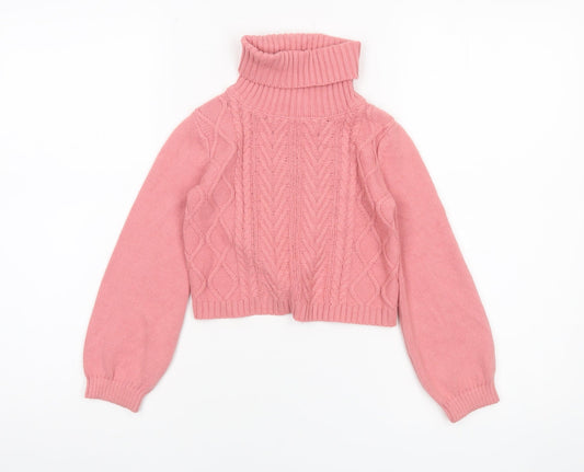 Tahari Girls Pink Roll Neck Cable Knit Pullover Jumper 5-6 Years Cotton Blend