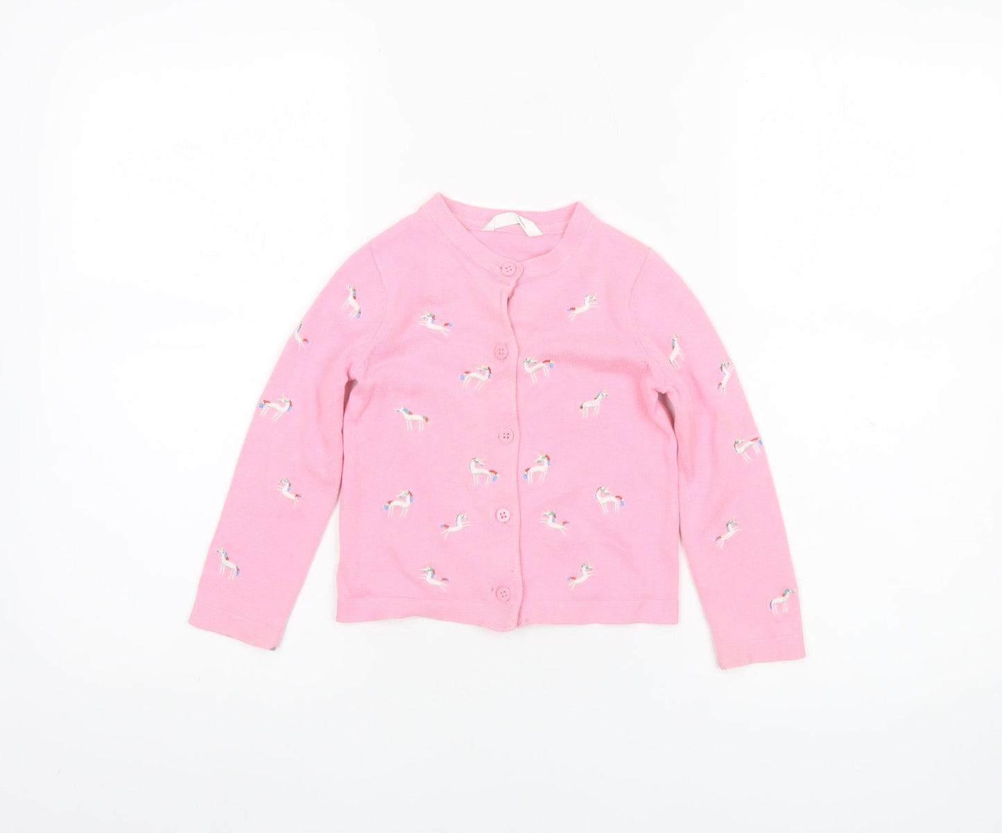 Marks and Spencer Girls Pink Unicorn Embroidered Cotton Cardigan 3-4 Years