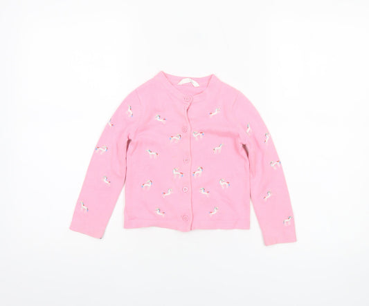 Marks and Spencer Girls Pink Unicorn Embroidered Cotton Cardigan 3-4 Years