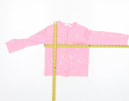 Marks and Spencer Girls Pink Unicorn Embroidered Cotton Cardigan 3-4 Years