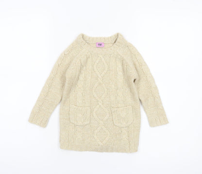 F&F Beige Cable Knit Acrylic Pullover Jumper 12-18 Months Unisex Baby
