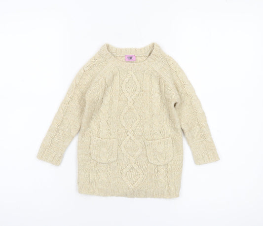 F&F Beige Cable Knit Acrylic Pullover Jumper 12-18 Months Unisex Baby