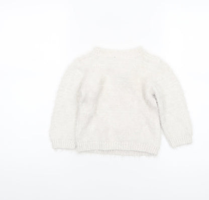 Nutmeg Girls Ivory Fuzzy Pullover Jumper 2-3 Years Pink Flamingo Winter Knit