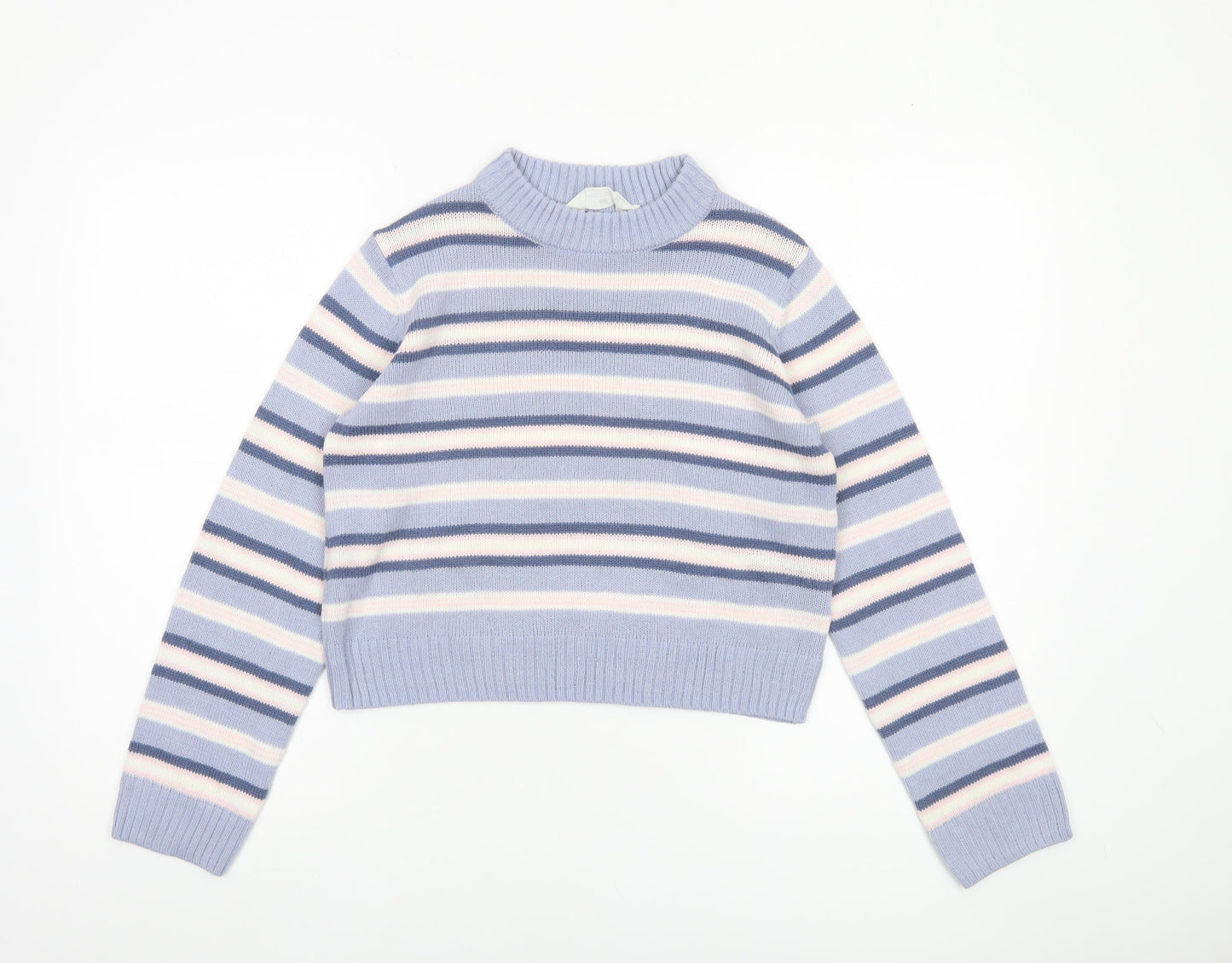 H&M Girls Lilac Striped Acrylic Pullover Jumper UK 10-11 Years