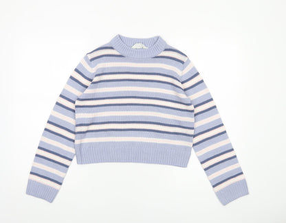 H&M Girls Lilac Striped Acrylic Pullover Jumper UK 10-11 Years